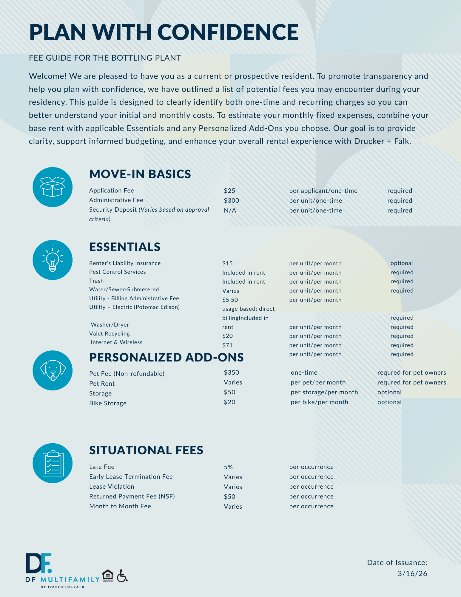 Fee Guide for Bottling Plant - Please call our leasing office for more details